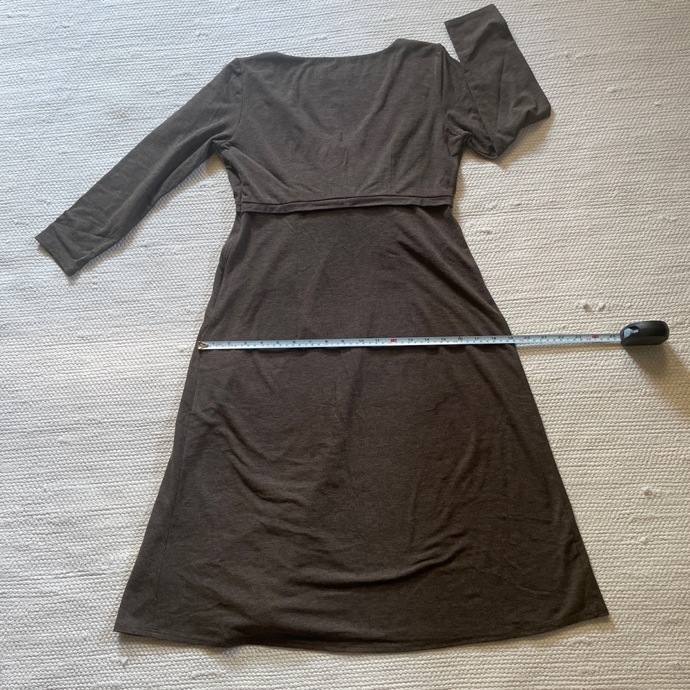 Ann Taylor LOFT Brown Stretchy Midi Tie Front Dress Side Zip 3/4 Sleeves Size 2P - Picture 10 of 10